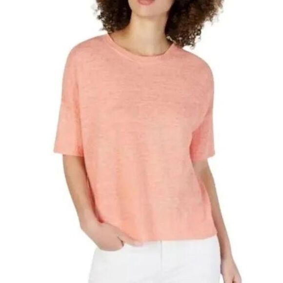 Eileen Fisher Organic Linen Round-Neck Sweater - Peach size XL Knit Lightweight - Picture 1 of 6